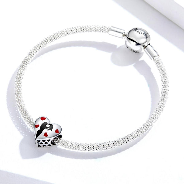 Love Cats Heart Enamel Sterling Silver Bead Charm Pendant Bracelet Necklace