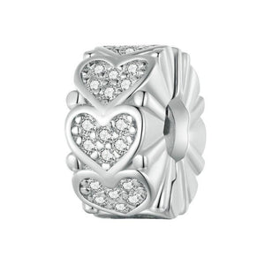 Sterling Silver Crystal Zircon Love Hearts Charm For Necklace Bracelet