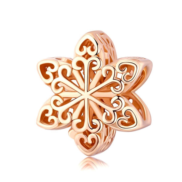 Snowflake Flower Rose Gold Plated Sterling Silver Bead Charm Bracelet Necklace