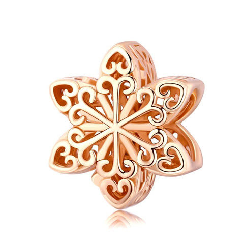 Snowflake Flower Rose Gold Plated Sterling Silver Bead Charm Bracelet Necklace