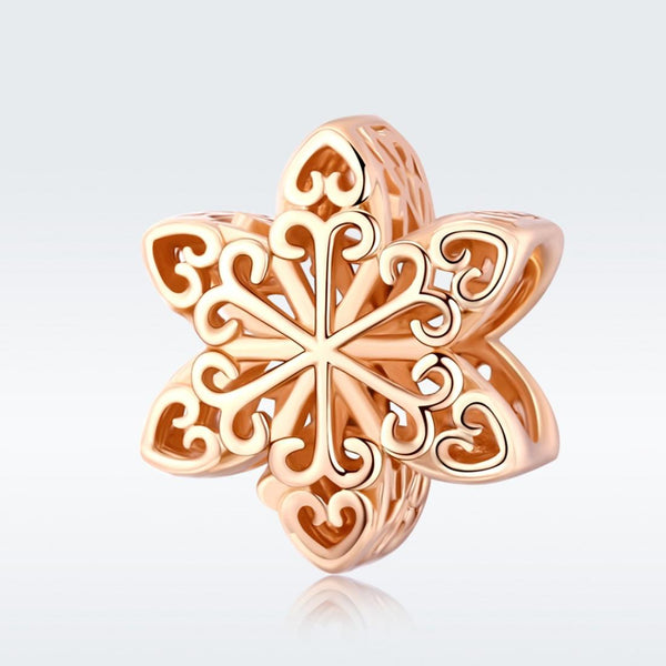 Snowflake Flower Rose Gold Plated Sterling Silver Bead Charm Bracelet Necklace