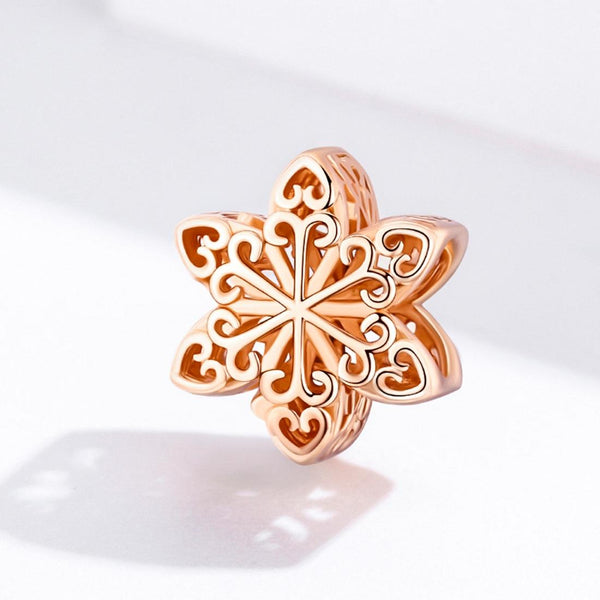 Snowflake Flower Rose Gold Plated Sterling Silver Bead Charm Bracelet Necklace