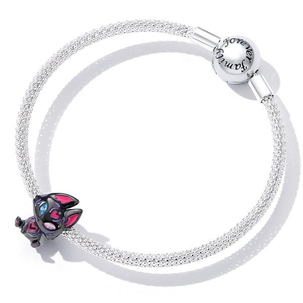 Black Fox Enamel Sterling Silver Zircon CZ Bead Charm Bracelet Necklace