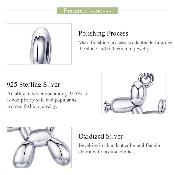 Balloon Dog Sterling Silver Pendant With Chain Bead Charm Bracelet Necklace