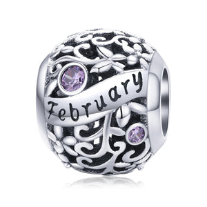 Amethyst February Birthstone Sterling Silver Zircon CZ Bead Charm Bracelet Necklace