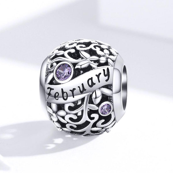 Amethyst February Birthstone Sterling Silver Zircon CZ Bead Charm Bracelet Necklace