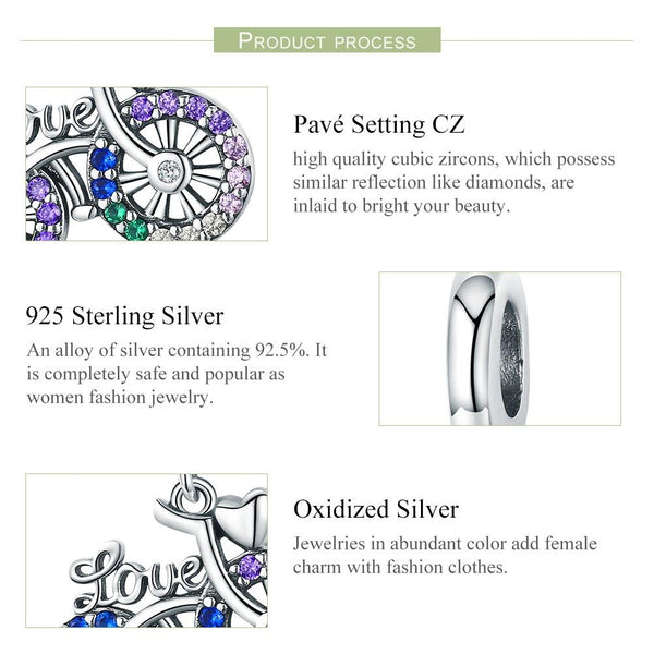 Bike Bicycle Sterling Silver Zircon CZ Pendant Chain Bead Charm Bracelet Necklace