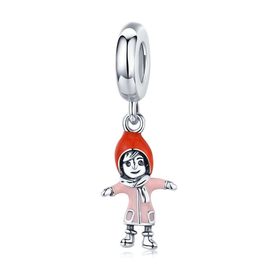 Hugging Girl Enamel Sterling Silver Bead Charm Bracelet Necklace