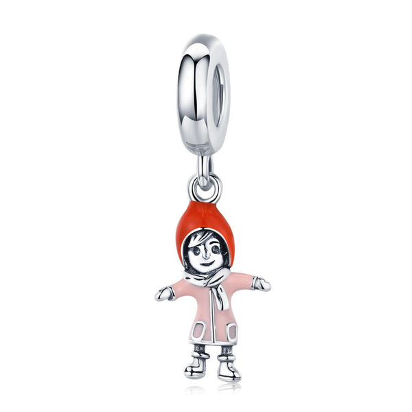 Hugging Girl Enamel Sterling Silver Bead Charm Bracelet Necklace
