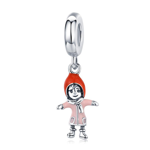 Hugging Girl Enamel Sterling Silver Bead Charm Bracelet Necklace