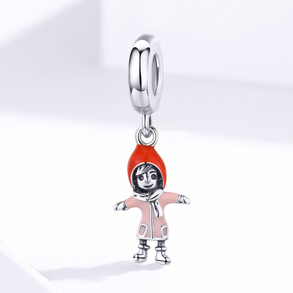 Hugging Girl Enamel Sterling Silver Bead Charm Bracelet Necklace