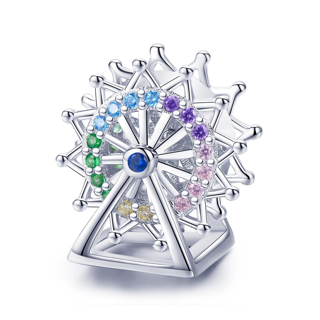 Fairground Ferris Wheel Sterling Silver Zircon CZ Bead Charm Bracelet Necklace