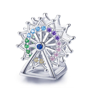 Fairground Ferris Wheel Sterling Silver Zircon CZ Bead Charm Bracelet Necklace