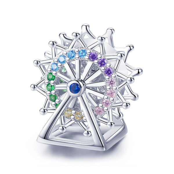 Fairground Ferris Wheel Sterling Silver Zircon CZ Bead Charm Bracelet Necklace