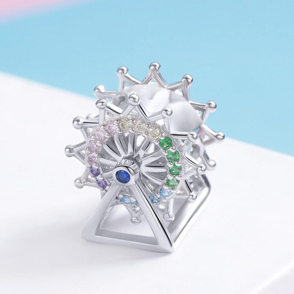 Fairground Ferris Wheel Sterling Silver Zircon CZ Bead Charm Bracelet Necklace