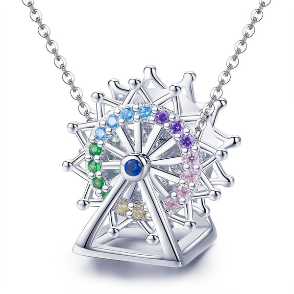 Fairground Ferris Wheel Sterling Silver Zircon CZ Bead Charm Bracelet Necklace