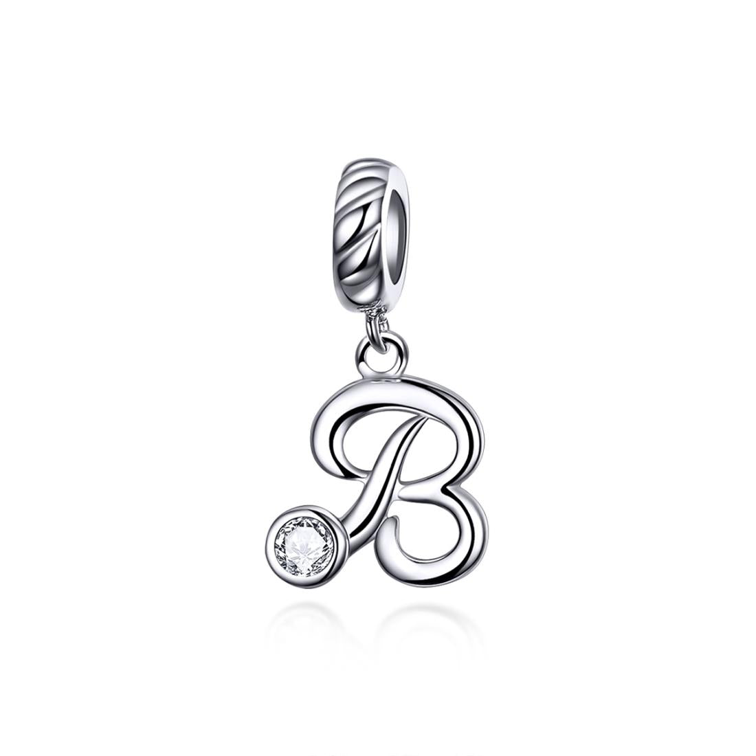 B Letter Initial Platinum Plated Sterling Silver Crystal Zircon Charm Bracelet Necklace