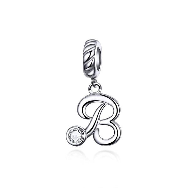 B Letter Initial Platinum Plated Sterling Silver Crystal Zircon Charm Bracelet Necklace