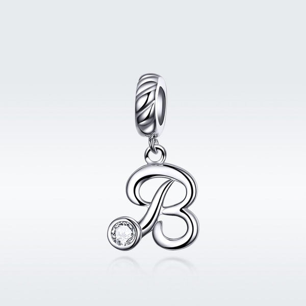 B Letter Initial Platinum Plated Sterling Silver Crystal Zircon Charm Bracelet Necklace