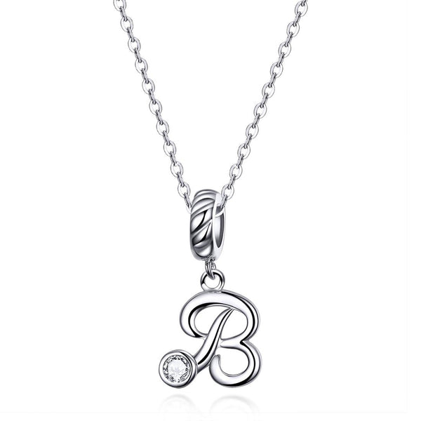 B Letter Initial Platinum Plated Sterling Silver Crystal Zircon Charm Bracelet Necklace