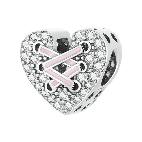 Laced Corset Enamel Sterling Silver CZ Bead Charm Bracelet Necklace Pendant
