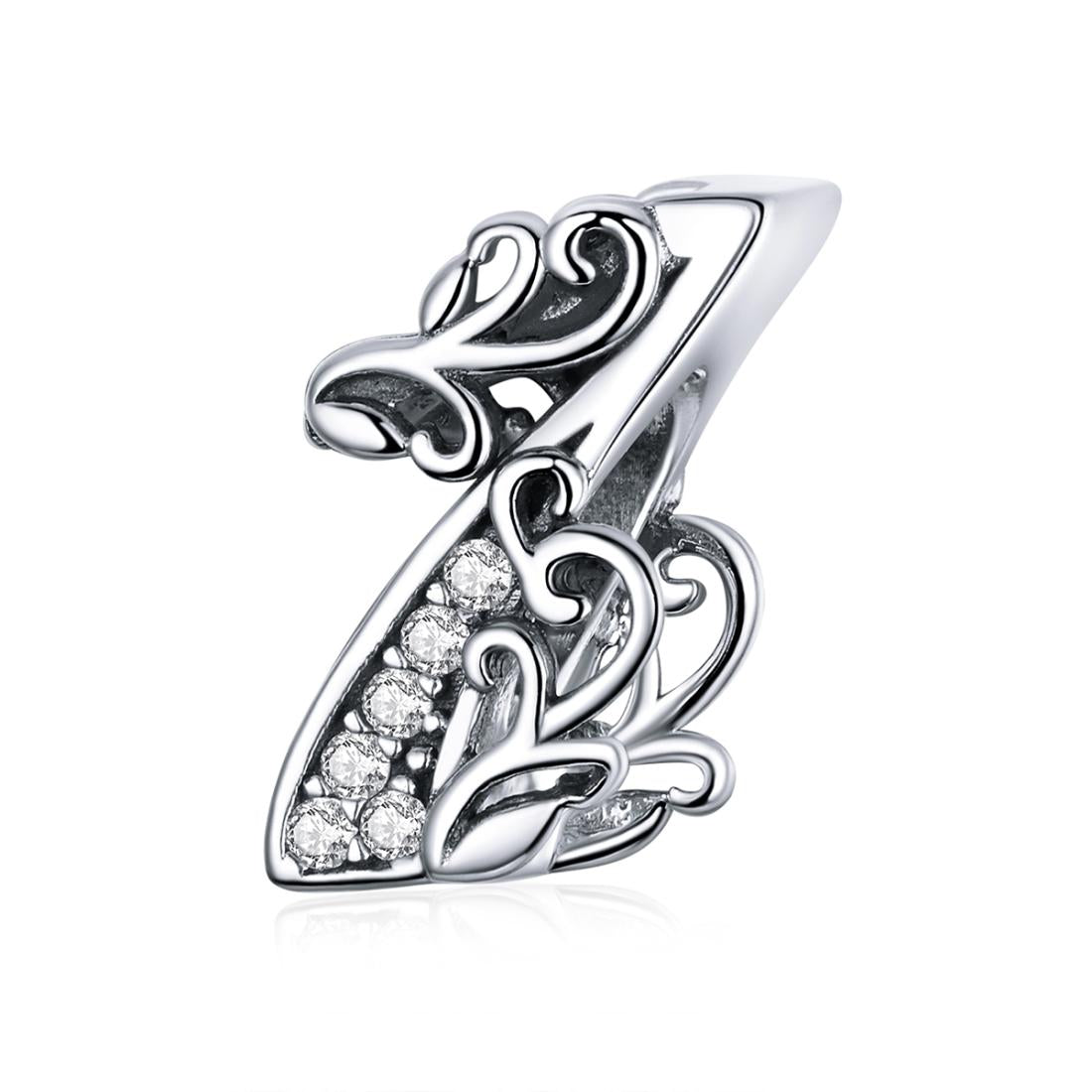 1 Number Numeral Sterling Silver Crystal Zircon CZ Bead Charm Bracelet Necklace