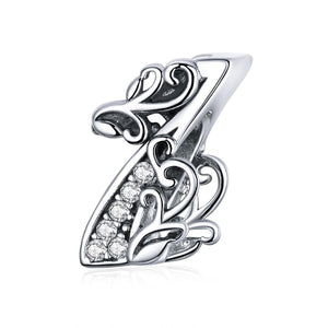 1 Number Numeral Sterling Silver Crystal Zircon CZ Bead Charm Bracelet Necklace