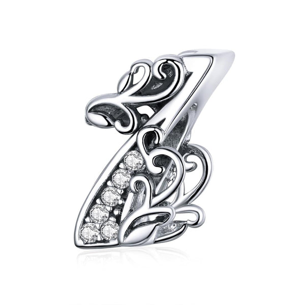 1 Number Numeral Sterling Silver Crystal Zircon CZ Bead Charm Bracelet Necklace