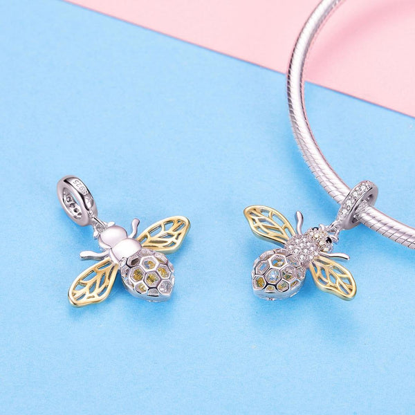 Bee Platinum Gold Plated Sterling Silver Zircon CZ Pendant Necklace Chain