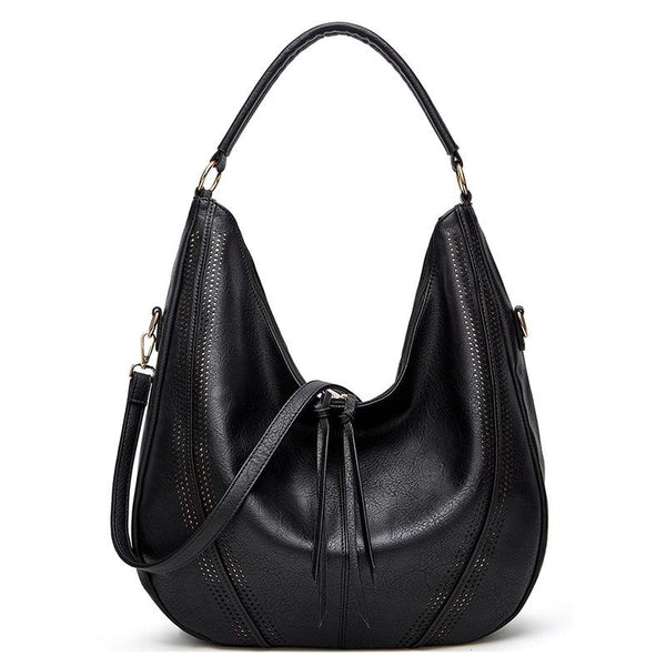Faux PU Leather Bucket Slouch Underarm Shoulder Bag Handbag Black