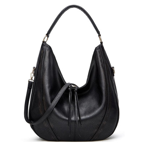 Faux PU Leather Bucket Slouch Underarm Shoulder Bag Handbag Black
