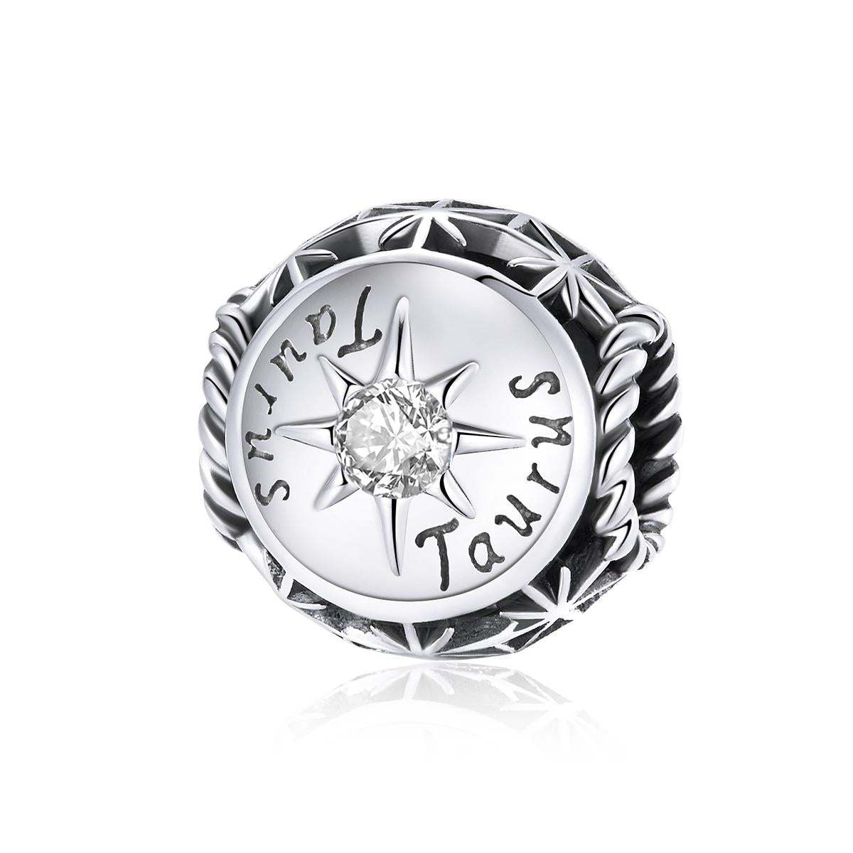 Taurus Zodiac Sterling Silver Zircon CZ Bead Charm Bracelet Necklace