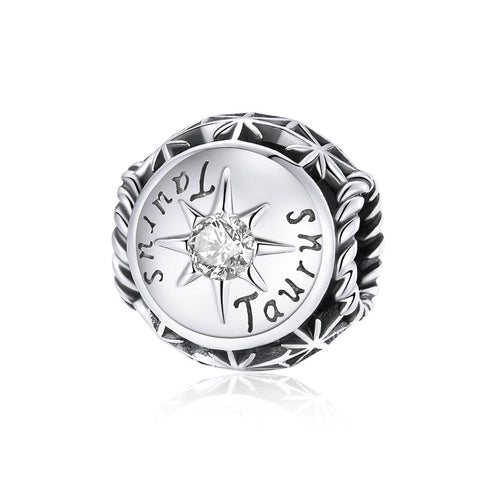 Taurus Zodiac Sterling Silver Zircon CZ Bead Charm Bracelet Necklace