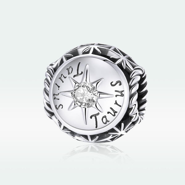Taurus Zodiac Sterling Silver Zircon CZ Bead Charm Bracelet Necklace