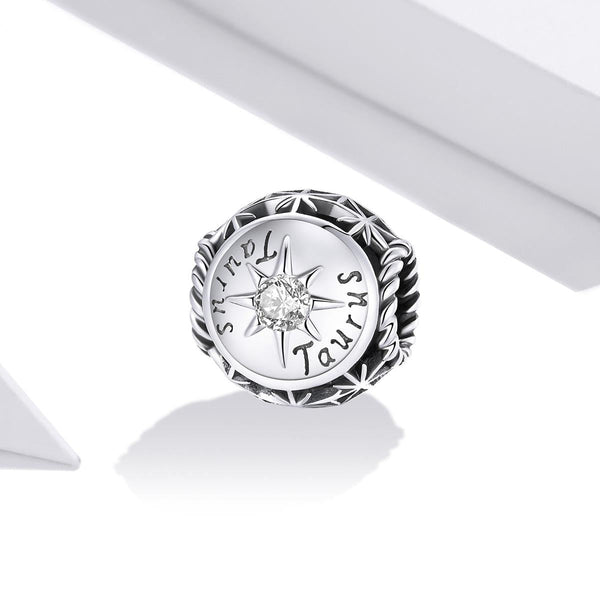 Taurus Zodiac Sterling Silver Zircon CZ Bead Charm Bracelet Necklace