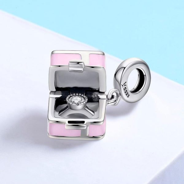 Engagement Ring Enamel Sterling Silver Bead Charm Bracelet Necklace Pendant