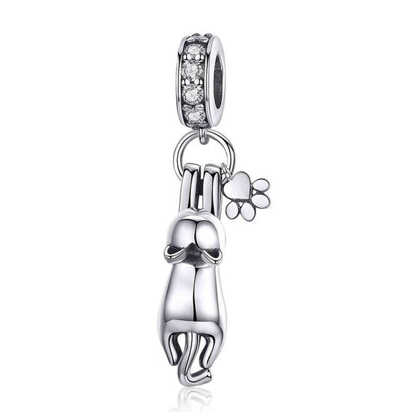 Climbing Cat Paw Print Sterling Silver Zircon CZ Bead Charm Bracelet Necklace