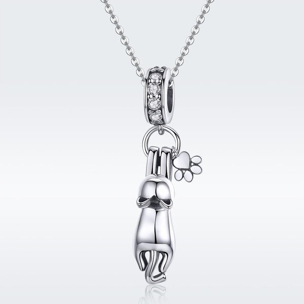 Climbing Cat Paw Print Sterling Silver Zircon CZ Bead Charm Bracelet Necklace