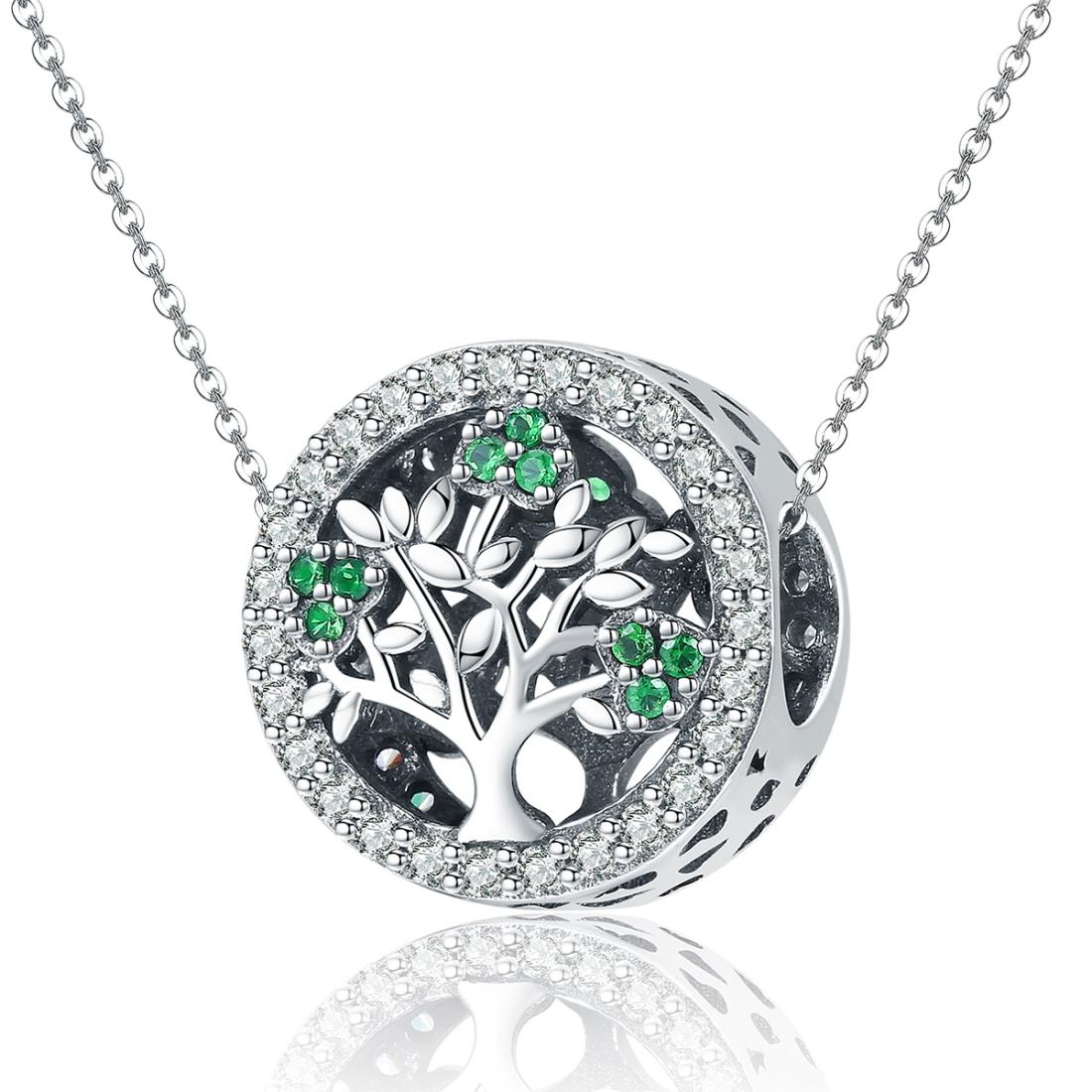 Tree Of Life Sterling Silver Zircon CZ Pendant Chain Necklace
