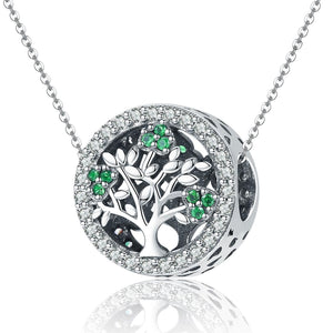 Tree Of Life Sterling Silver Zircon CZ Pendant Chain Necklace