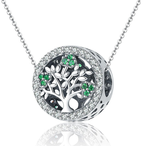Tree Of Life Sterling Silver Zircon CZ Pendant Chain Necklace