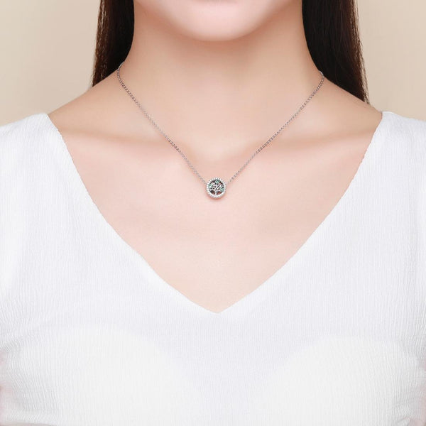 Tree Of Life Sterling Silver Zircon CZ Pendant Chain Necklace