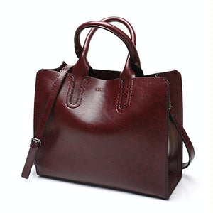 Wax Oil Look Faux PU Leather Womens Shoulder Crossbody Bag Handbag Wine Red