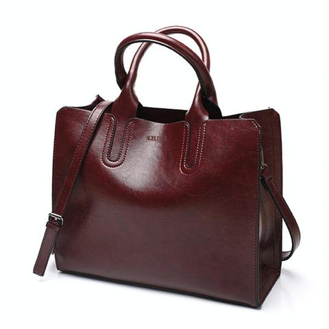 Wax Oil Look Faux PU Leather Womens Shoulder Crossbody Bag Handbag Wine Red