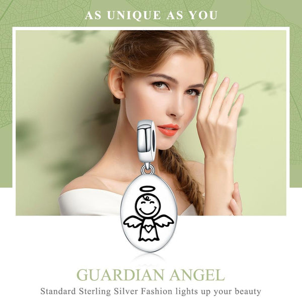 Guardian Angel Sterling Silver Bead Charm Pendant Bracelet Necklace