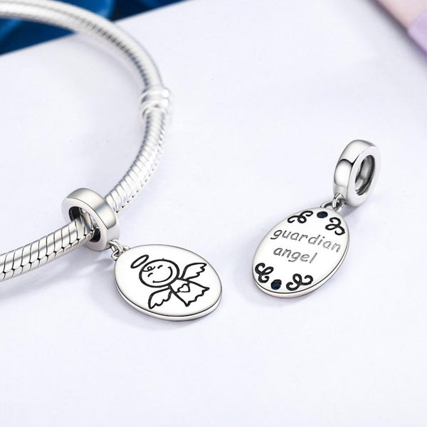 Guardian Angel Sterling Silver Bead Charm Pendant Bracelet Necklace
