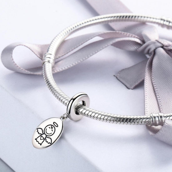 Guardian Angel Sterling Silver Bead Charm Pendant Bracelet Necklace