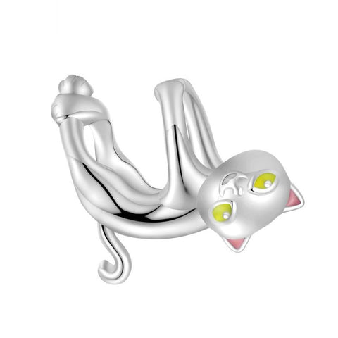 Hanging Cat Enamel Sterling Silver Bead Charm Bracelet Necklace Pendant