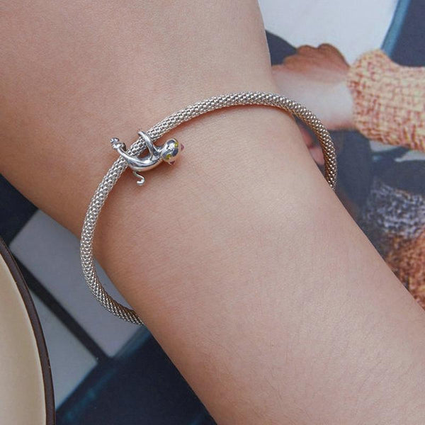 Hanging Cat Enamel Sterling Silver Bead Charm Bracelet Necklace Pendant