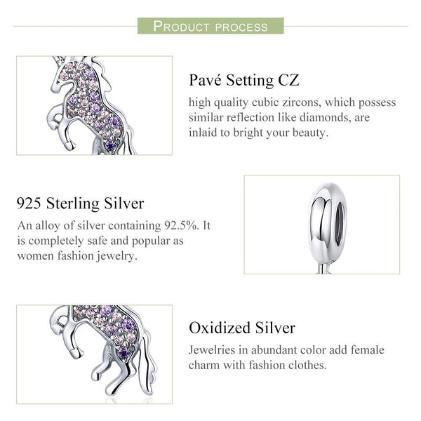 Unicorn Sterling Silver Crystal Zircon CZ Pendant Chain Necklace